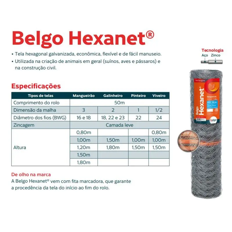 Tela Mangueirão Belgo Hexanet® - 3 X 16 1,00 X 50m - Imagem 4